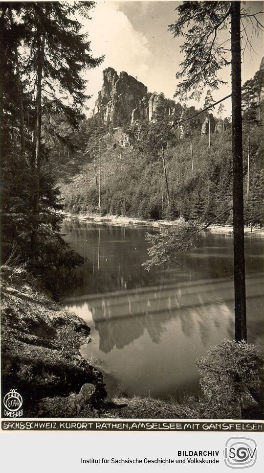 Postkarte: Amselsee mit den Gansfelsen