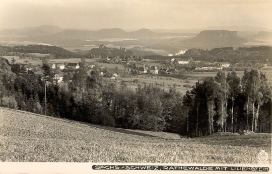 Postkarte: Blick über Rathewalde nach dem Elbtal