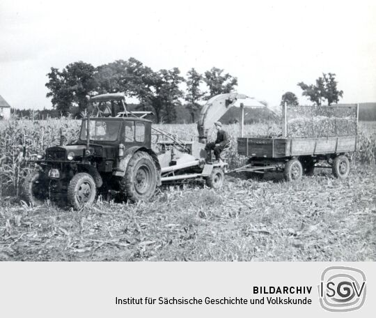 Feldarbeit in Baruth, Silomaisernte