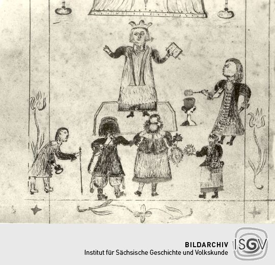 Zeichnung einer Trauung aus dem Jahre 1712