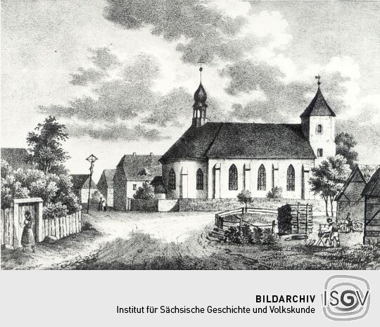 Kirche und Dorfplatz in Ralbitz