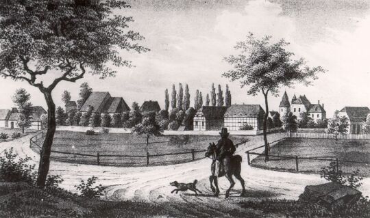 Lithografie mit Ansicht von Milkel