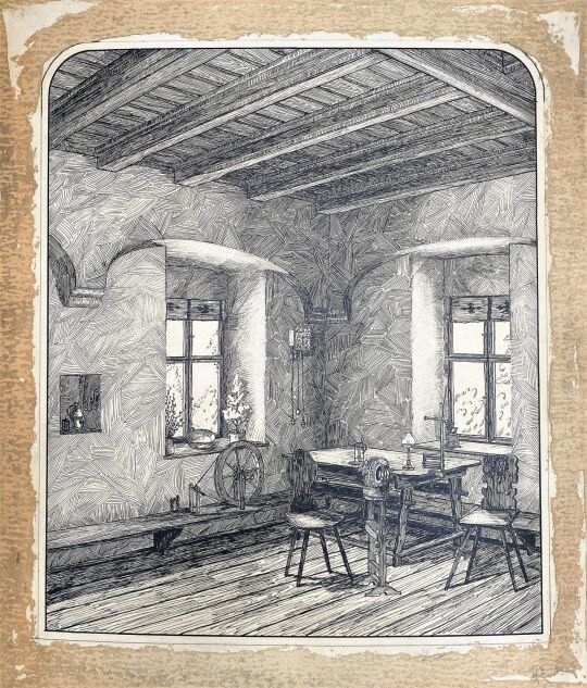 Lithografie Erzgebirgische Stube