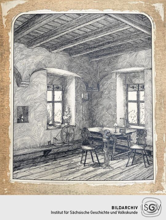 Lithografie Erzgebirgische Stube