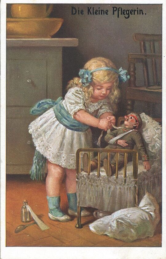 Postkarte: "Die kleine Pflegerin"