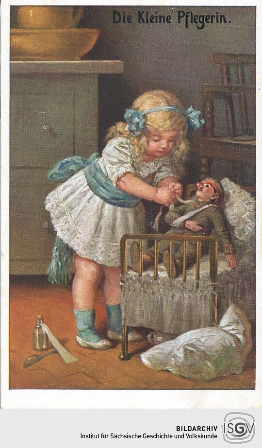 Postkarte: "Die kleine Pflegerin"