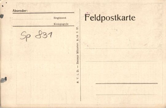 Rückseite: Postkarte "Wie es uns Feldgrauen an der Front ergeht"