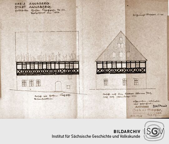 Rekonstruktionszeichnung eines Hauses in Annaberg-Buchholz