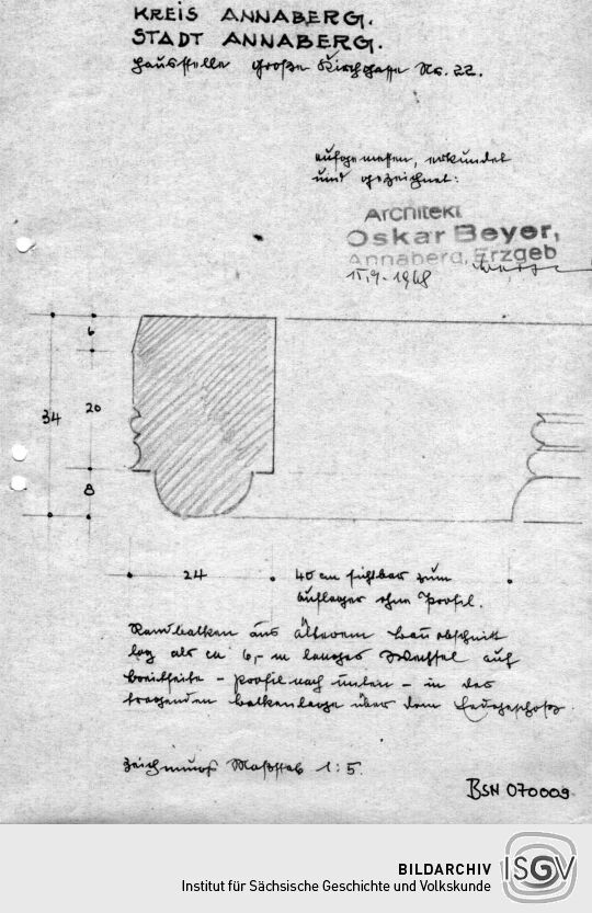 Rekonstruktionszeichnung eines Hauses in Annaberg-Buchholz