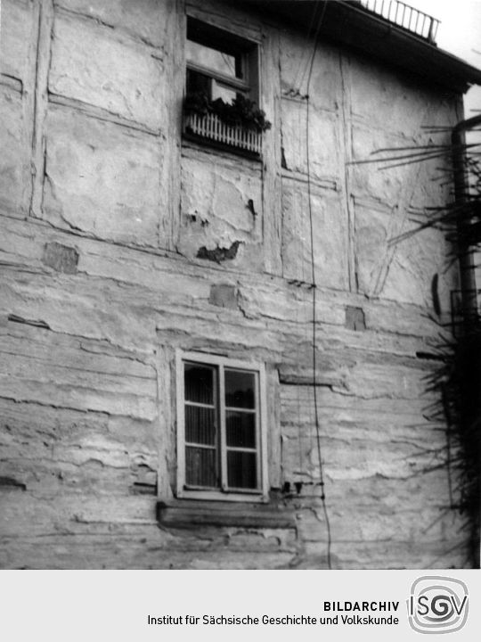 Hofseite der Blockstube eines Umgebindehaus in Rodersdorf