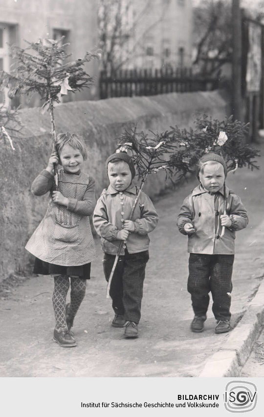 Brezelsinger mit Sommerbäumchen in Bärwalde bei Großenhain 1961