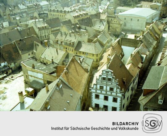 Blick von der Frauenkirche auf Meißen - unten das Bahrmansche Brauhaus