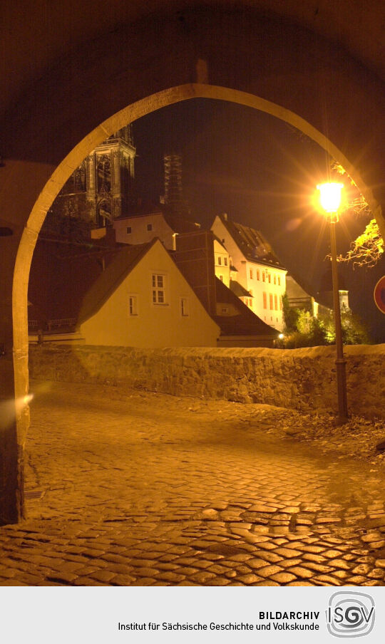 Meißen bei Nacht: Burgtor, früher Brückentor (Burglehen/ Freiheit 2)