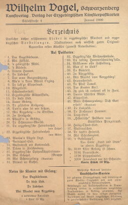 Bild: Verzeichnis der Lieder in erzgebirgischer Mundart