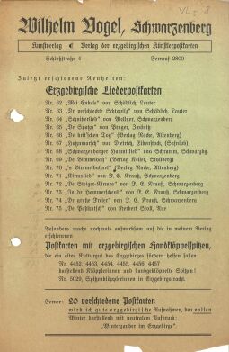 Bild: Verzeichnis von Liedpostkarten in erzgebirgischer Mundart