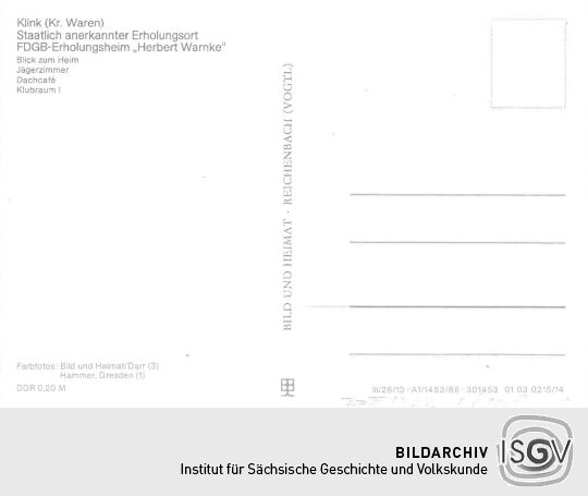 Postkarte: FDGB- Erholungsheim in Klink