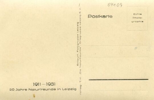 Bildpostkarte "1911-1931. 20 Jahre Naturfreunde in Leipzig"