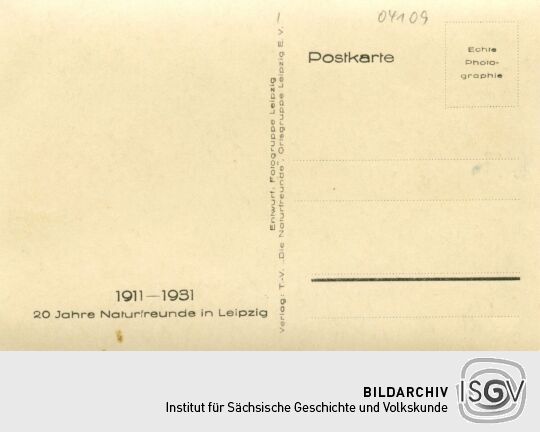 Bildpostkarte "1911-1931. 20 Jahre Naturfreunde in Leipzig"