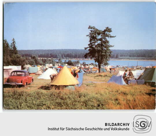 Postkarte 'Greifenbachstauweiher mit Campingplatz'