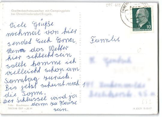 Postkarte 'Greifenbachstauweiher mit Campingplatz'