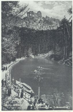 Bild: Postkarte: Amselsee mit Lokomotive in der Sächsischen Schweiz