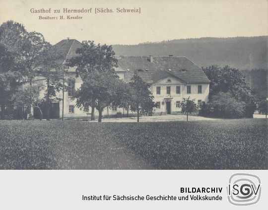 Postkarte "Gasthof zu Hermsdorf (Sächs. Schweiz)"