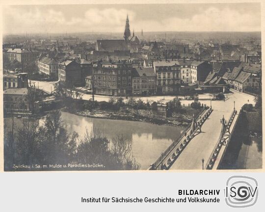 Bildpostkarte "Zwickau i. Sa. m. Mulde u. Paradiesbrücke"