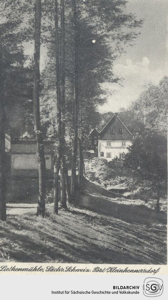 Bildpostkarte "Liethenmühle, Sächs. Schweiz. Post Kleinhennersdorf"