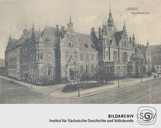 Bildpostkarte mit einer Stadtansicht von Leipzig
