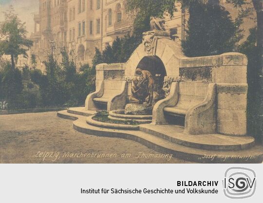 Bildpostkarte "Leipzig, Märchenbrunnen am Thomasring"