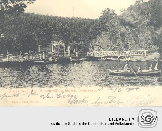 Bildpostkarte "Gruss aus der Buschmühle Gohlis-Niederau."