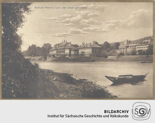 Bildpostkarte "Schloß Pillnitz (von der Insel gesehen)"