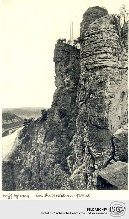 Bildpostkarte "Sächs. Schweiz Der Basteifelsen - Elbetal"