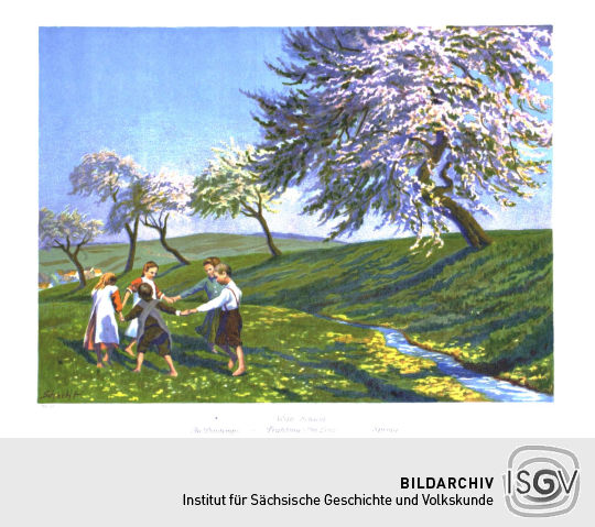 Lithographie 'Frühling (Im Lenz)' von Wilhelm Schacht