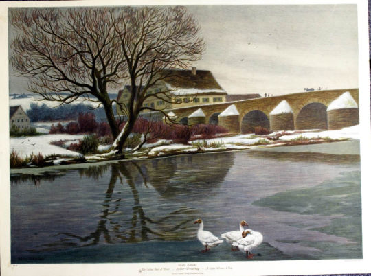 Lithographie 'Stiller Wintertag' von Wilhelm Schacht