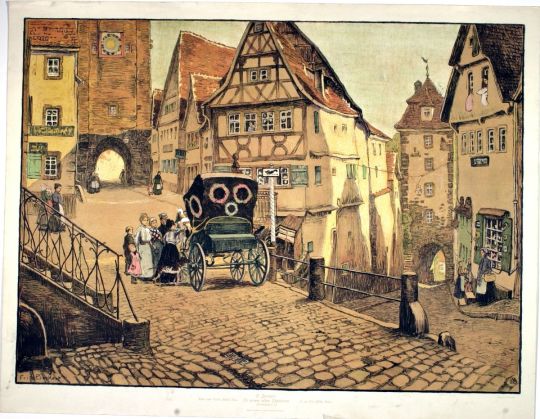 Lithographie 'In einem alten Städtchen (Rothenburg o. d. T.)' von Fritz Beckert