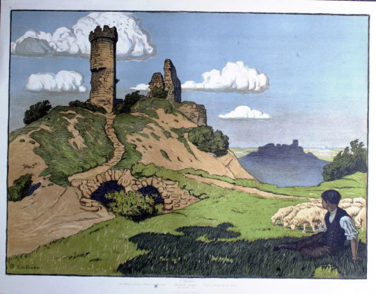 Lithographie 'Deutsche Burgen (Drei Gleichen in Thüringen)'von Fritz Beckert