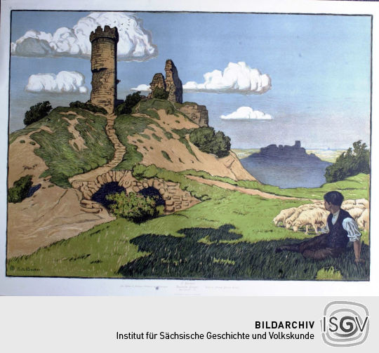 Lithographie 'Deutsche Burgen (Drei Gleichen in Thüringen)'von Fritz Beckert