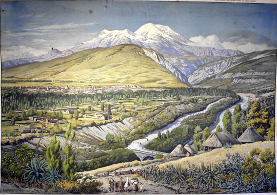 Lithographie 'Auf dem Hochland von Ecuador' vom R. Reschreiter