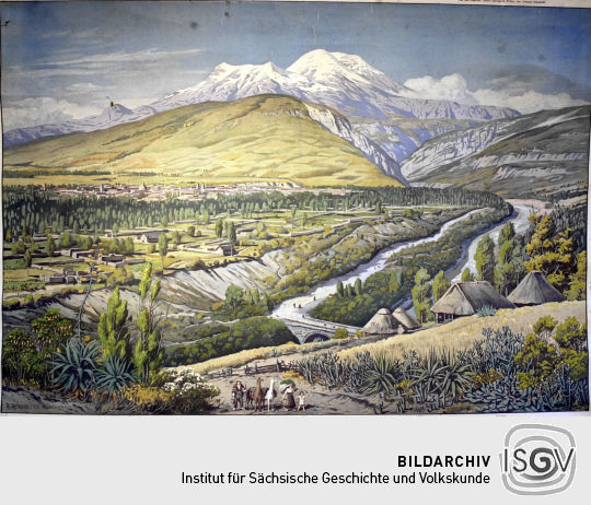 Lithographie 'Auf dem Hochland von Ecuador' vom R. Reschreiter