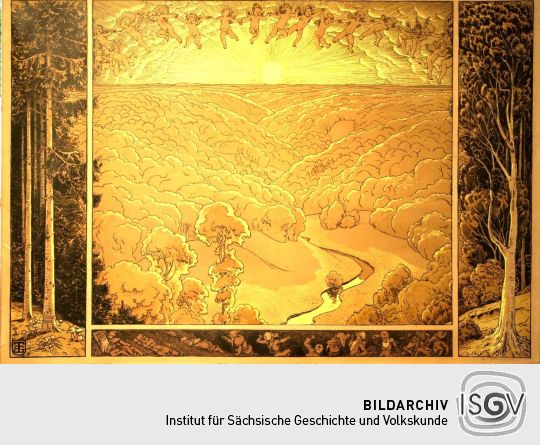 Lithographie 'Die Sonn' erwacht' von Hans Richard von Volkmann