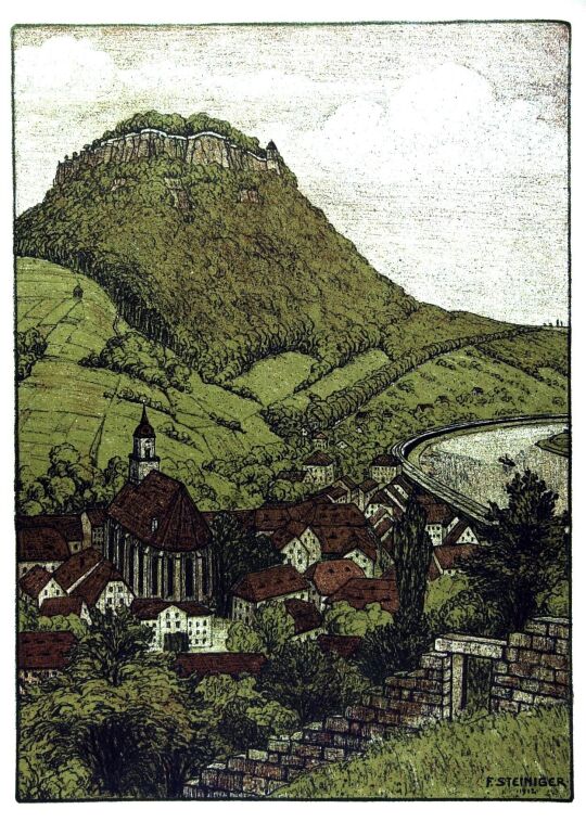 Lithographie 'Königstein' von Ferdinand Steiniger