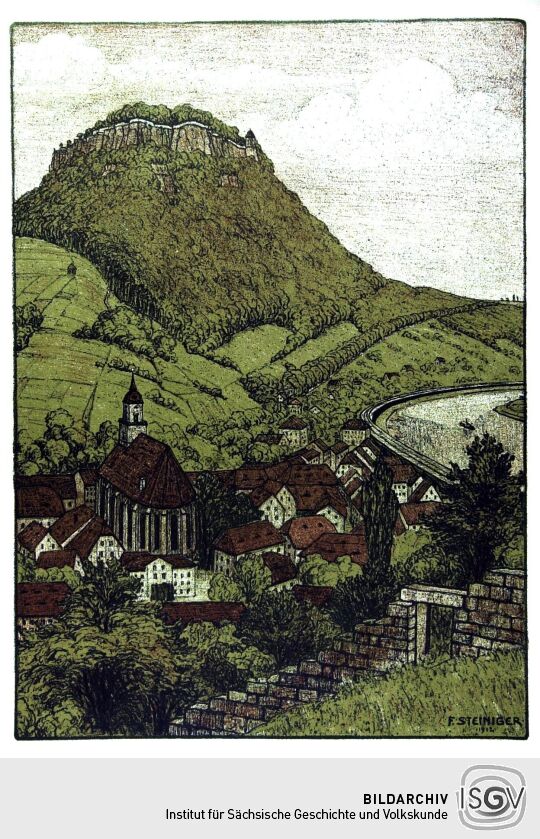 Lithographie 'Königstein' von Ferdinand Steiniger