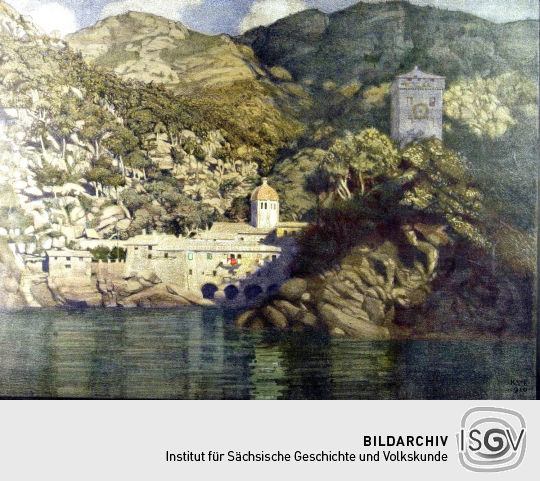 Lithographie 'Felsenküste (San Fruttuoso)' von Karl Schmoll von Eisenwerth