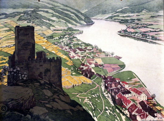 Lithographie 'Aus der Wachau' von Otto Barth