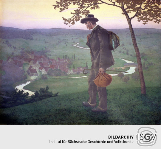 Lithographie 'Lieb Heimatland ade (Jagsttal in Schwaben)' von Walter Strich-Chapell