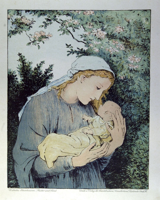 Lithographie 'Mutter und Kind' von Wilhelm Steinhausen