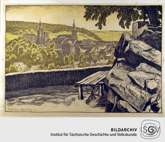 Lithographie 'Schwarzenberg' von Richard Grimm-Sachsenberg