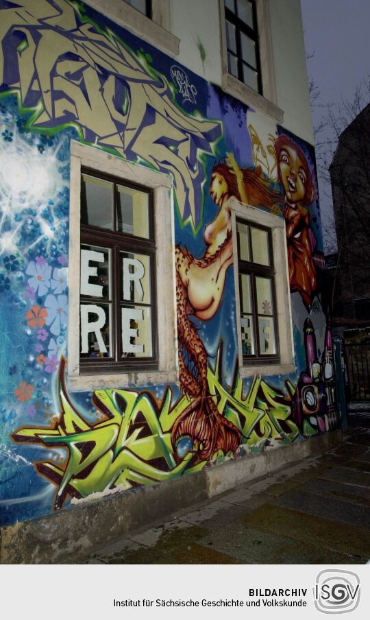 Neustädter Advent Louisenstraße 2001 - Hauswand Graffiti