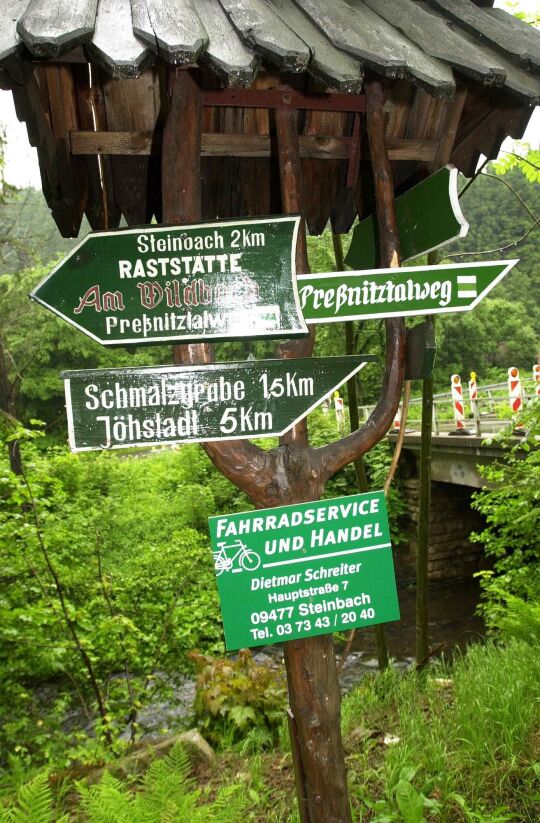 Wegweise im Stollengelände in Schalzgrube